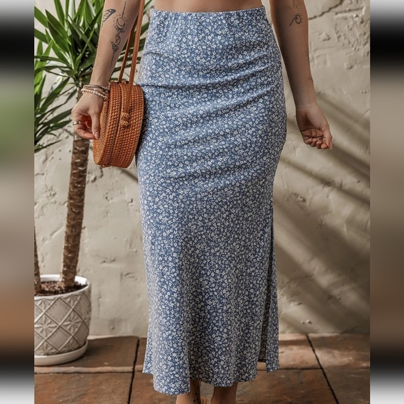 Floral High Waist Skirt with Side Split - Picture 1 of 4